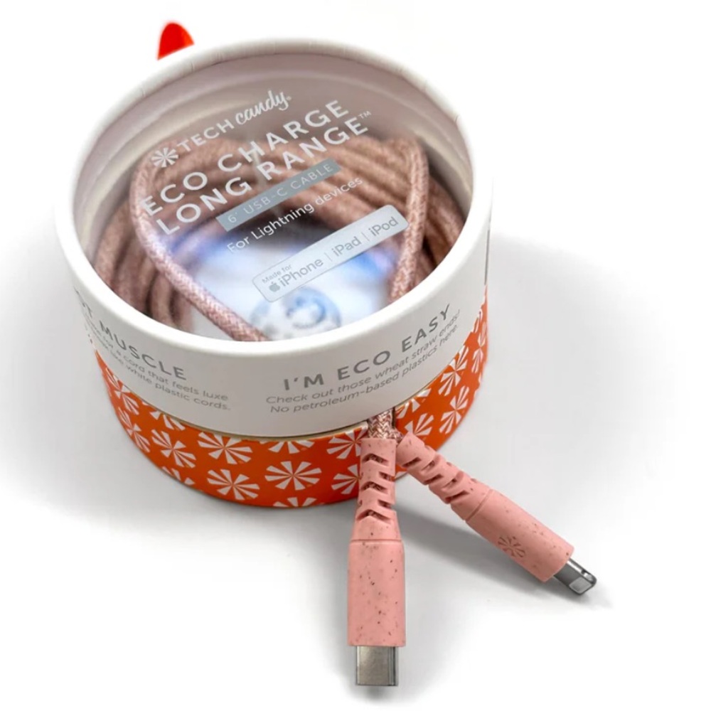 Tech Candy Eco Charge Long Range iPhone USB-C Lightning Cable Charger Rose Pink